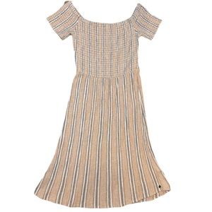 Roxy Dress Small Pretty Lovers Off Shoulder Dress Viscose Crepe Smock Neutral